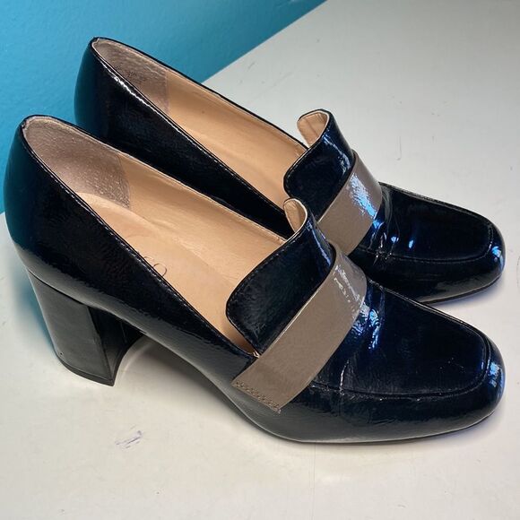Franco Sarto Womens Heels Size 7 / 37 Black Patent Leather 3" Block Heel Shoes - Picture 6 of 15